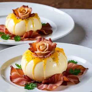 Яичные розы с трюфельным муссом и хрустящим беконом