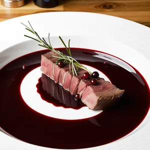 Карпаччо из оленины с брусничным соусом и розмарином