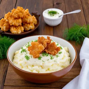 Картофельное пюре с хрустящими шкварками и укропом