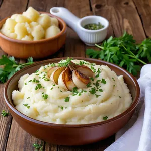Картофельное пюре с запеченным чесноком и зеленью