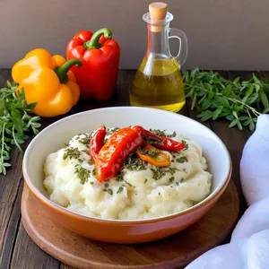 Картофельное пюре с жареными перцами и орегано