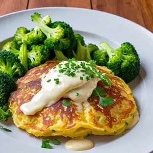 Картофельные драники с брокколи и сырным соусом