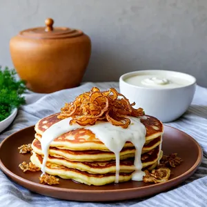 Картофельные драники с хрустящим луком и сметанным соусом