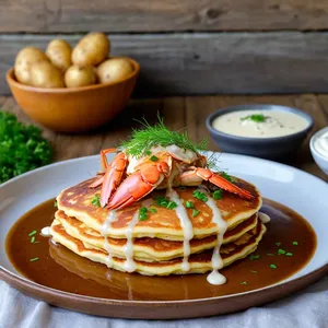 Картофельные драники с крабовым мясом и соусом айоли