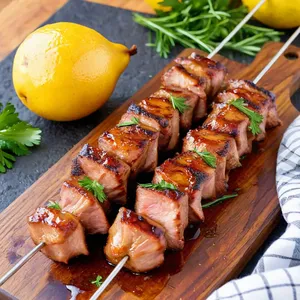 Кебаб из свинины с медово-чесночным маринадом и грушей