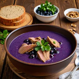 Харчо с фазаном и черничным соусом