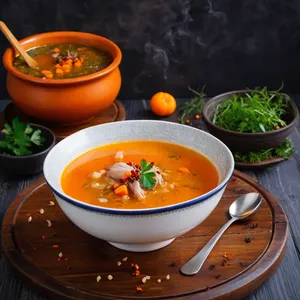 Харчо с кроликом и облепиховым соусом