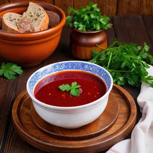 Харчо с олениной и брусничным соусом