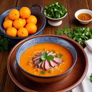 Харчо с уткой и апельсиновым соусом