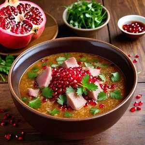 Харчо с уткой и гранатово-медовым соусом