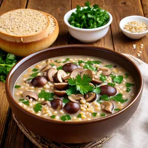 Харира с шампиньонами и перловкой