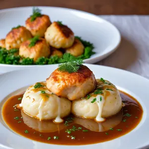 Копчёный муксун с картофельными клёцками