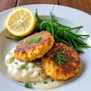 Котлеты из камбалы с чесночным соусом и укропом