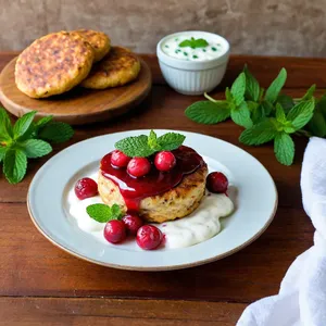 Котлеты с брусникой и мятным йогуртом