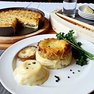 Котлеты с гратеном из картофеля и чеддером