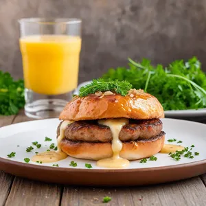 Котлеты с карамелизированным луком и горчичным соусом