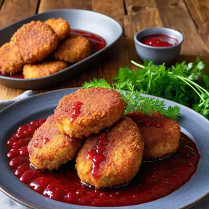 Котлеты с хрустящей корочкой и ягодным соусом