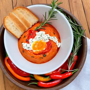 Крем из печеного перца с козьим сыром и розмарином