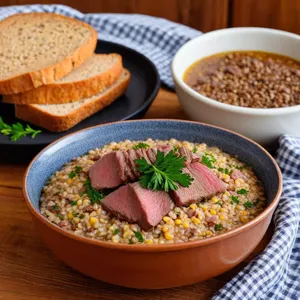 Кулеш с копченой говядиной и ячневой крупой