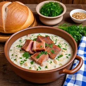 Кулеш с копченой грудинкой и чесноком