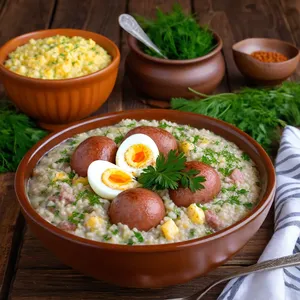 Кулеш с копченой колбасой и яйцом