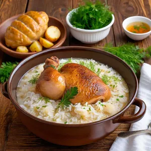 Кулеш с копченой курицей и рисом