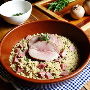 Кулеш с копченой ветчиной и ячневой крупой