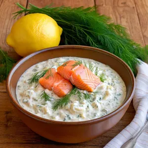Кулеш с копченым лососем и укропом