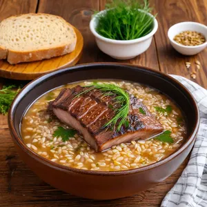 Кулеш с копчеными ребрышками и ячменем
