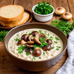 Кулеш с шампиньонами и сливками