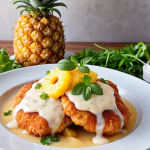 Куриные отбивные с ананасом и сырной глазурью