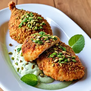 Куриные отбивные с фисташковой корочкой и мятным йогуртом