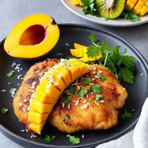 Куриные отбивные с манго и кокосовой стружкой