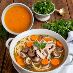 Куриный суп-лапша с шампиньонами и морковью