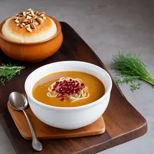 Луковый суп с гранатовой карамелью и кедровыми орешками