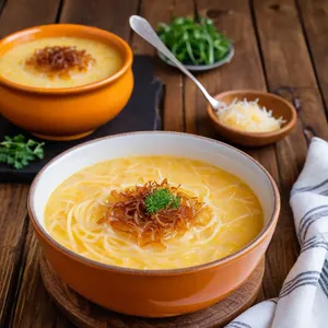 Луковый суп с шафраном и хрустящим луком-шалот