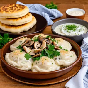 Манты с грибами и курицей