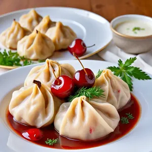 Манты с вишней и уткой