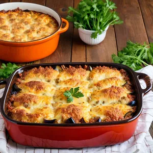 Мясная запеканка с баклажанами и адыгейским сыром