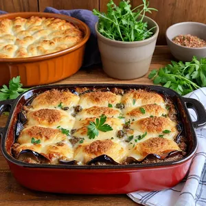Мясная запеканка с баклажанами и бри
