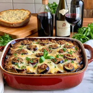 Мясная запеканка с баклажанами и горгонзолой