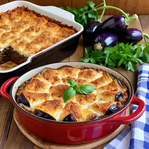 Мясная запеканка с баклажанами и козьим сыром