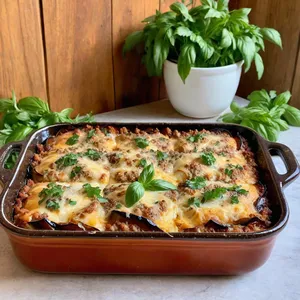 Мясная запеканка с баклажанами и пармезаном