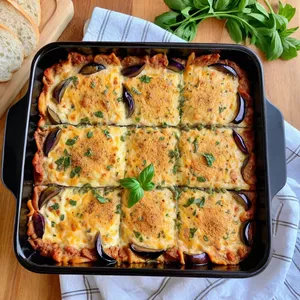 Мясная запеканка с баклажанами и сливочным сыром