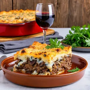 Мясная запеканка с баклажанами и сыром дор блю