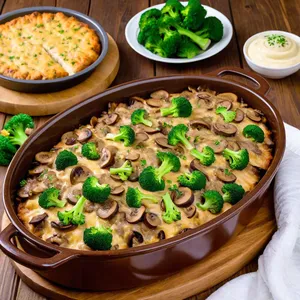 Мясная запеканка с грибами и брокколи