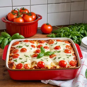 Мясная запеканка с помидорами и моцареллой