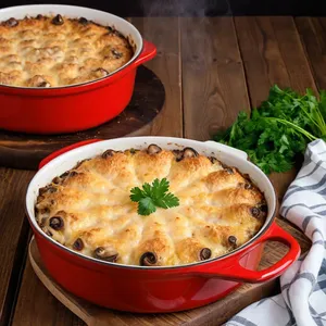 Мясная запеканка с шампиньонами и эмменталем