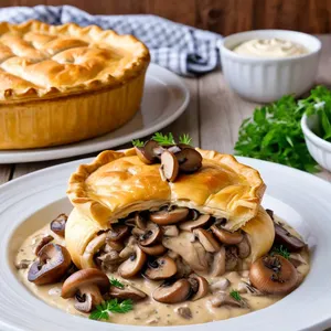 Мясной пирог с курицей и грибами в сливочном соусе