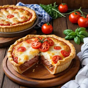 Мясной пирог с томатами и моцареллой